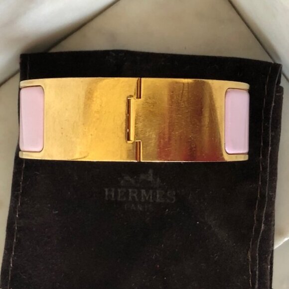 Hermès Thick Clic Clac H Bracelet PM Rose Candeur Gold Authentic - Picture 12 of 17